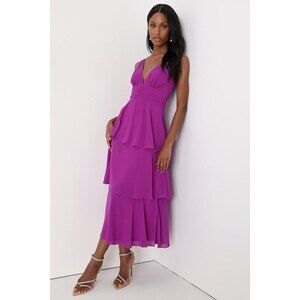 Lulus Celebration Time Purple Sleeveless Tiered Midi Dress - Size M
